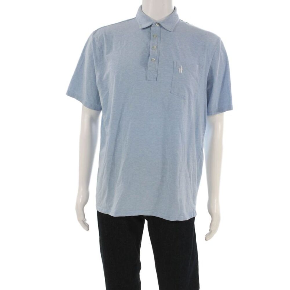 Johnnie-o Mens Polo Short Sleeve Collared Button Solid Blue 95% Cotton Size L